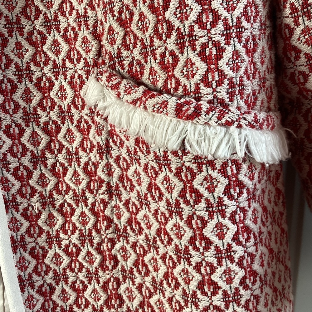 ZARA TWEED CARDIGAN JACKET Red and White Women's Coat Size Medium - Picture 5 of 9